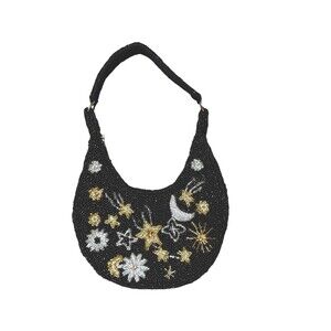 Studio 12 Beaded Hobo Bag Black Celestial Moon Star Evening Y2K Mini Purse Viral